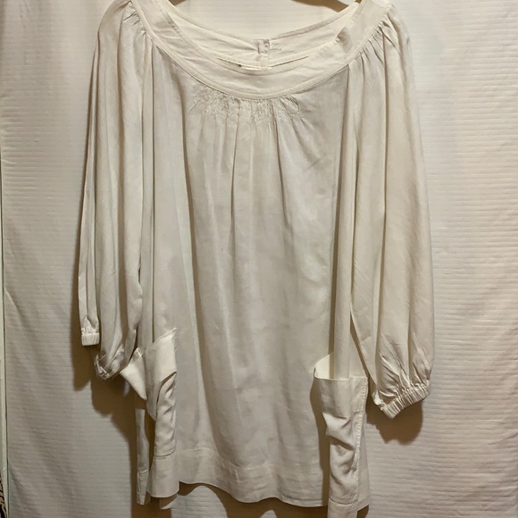 SANDRO A-LINE SMOCKED LINEN SZ XL TOP BUTTON BACK - Picture 1 of 7